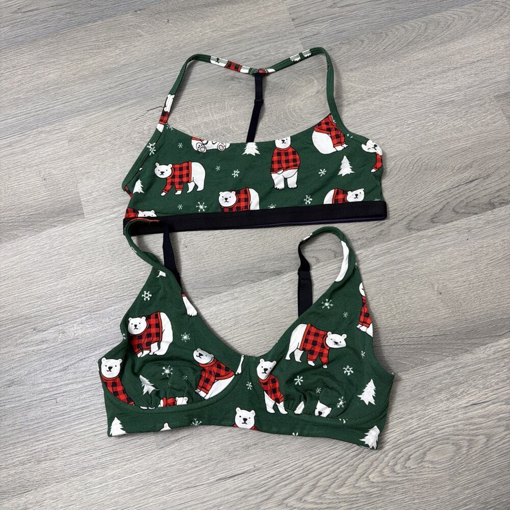 Meundies 2 Pack Cozy Bears Scoop Neck Bras Medium